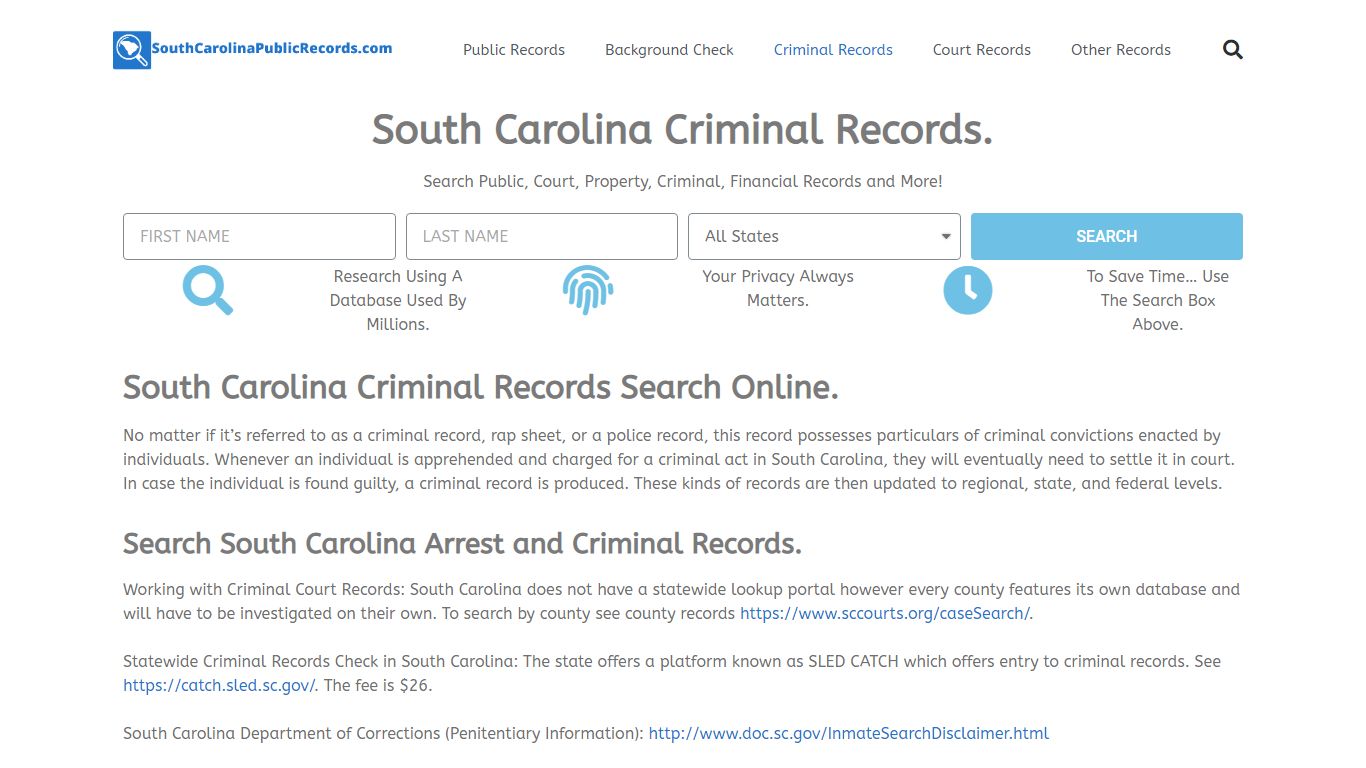 South Carolina Criminal Records: SouthCarolinaPublicRecords.com