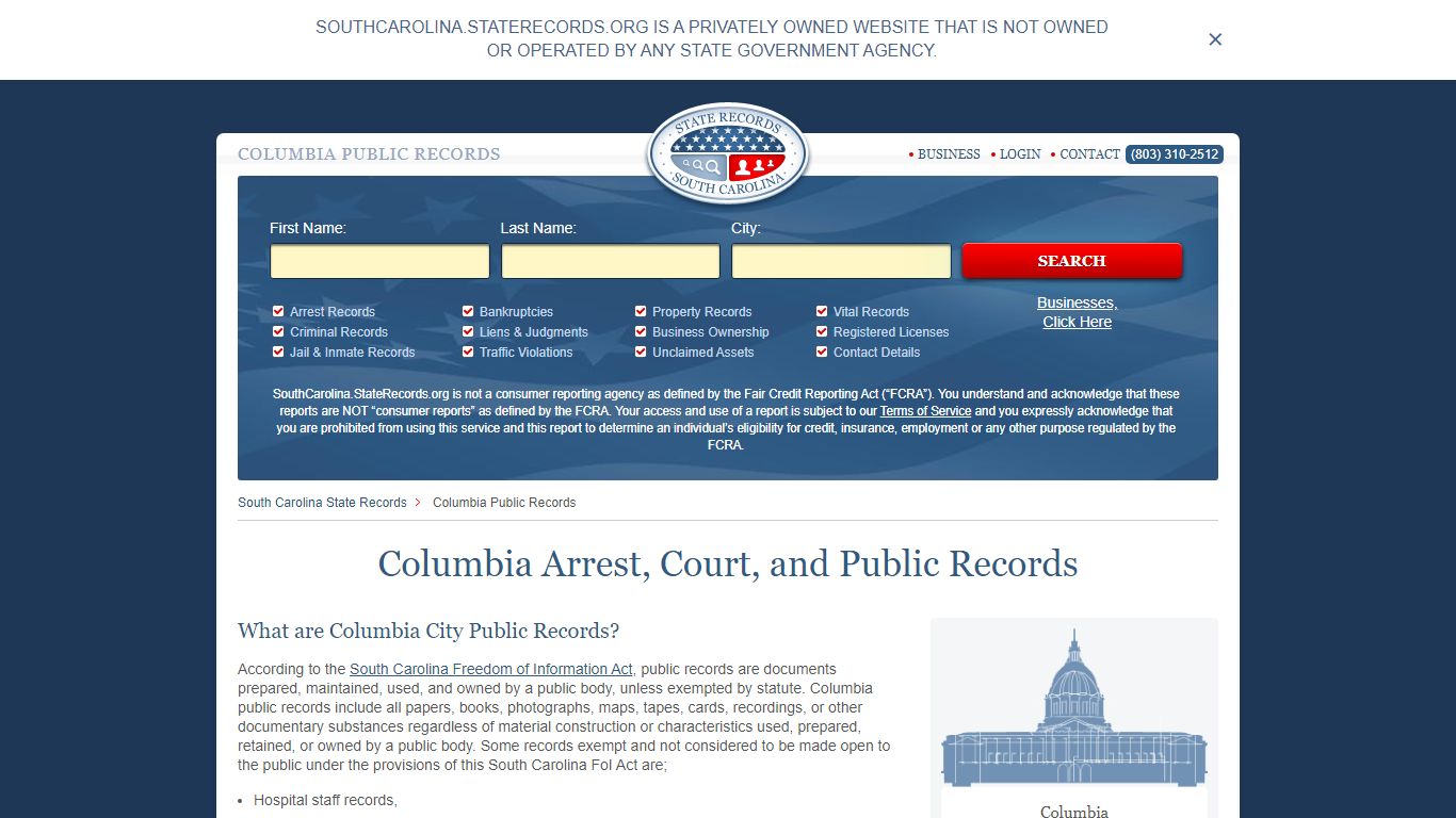 Columbia Arrest and Public Records - South Carolina State Records
